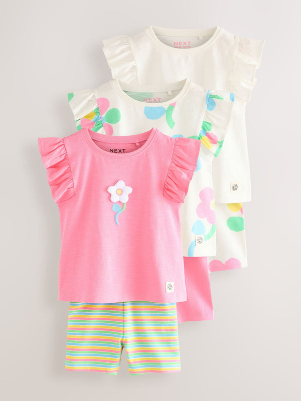 Pink Flower Print Vest and Shorts Set 3 Pack (3mths-7yrs)