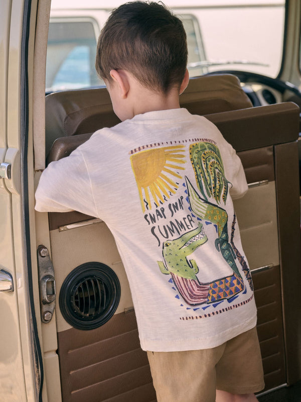 Neutral Summer Crocodile 100% Cotton Short Sleeve Back Print T-Shirt (3mths-7yrs)