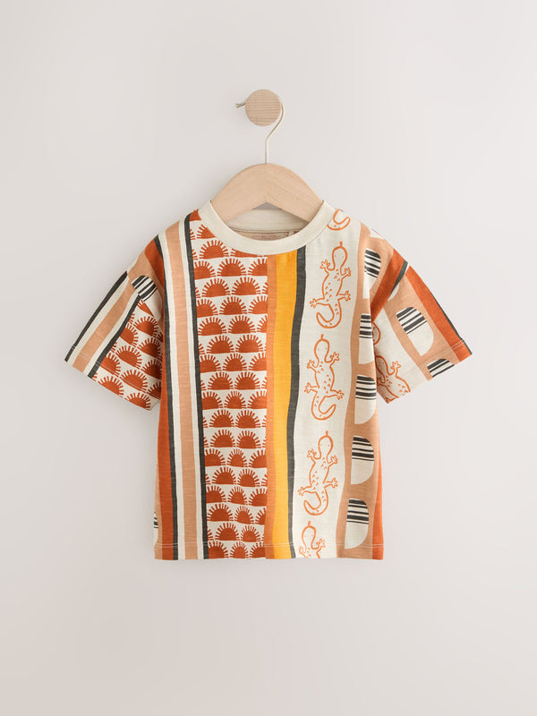 Ochre Orange Ikat 100% Cotton Short Sleeve All-Over-Print T-Shirt (3mths-7yrs)