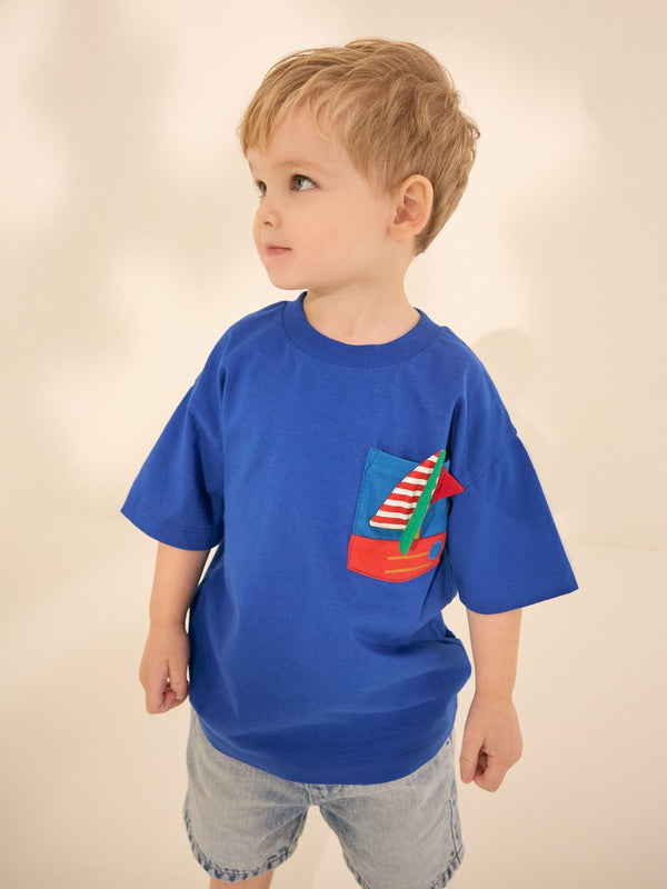 Blue Boat Short Sleeve Pocket Character T-Shirt (3mths-7yrs)