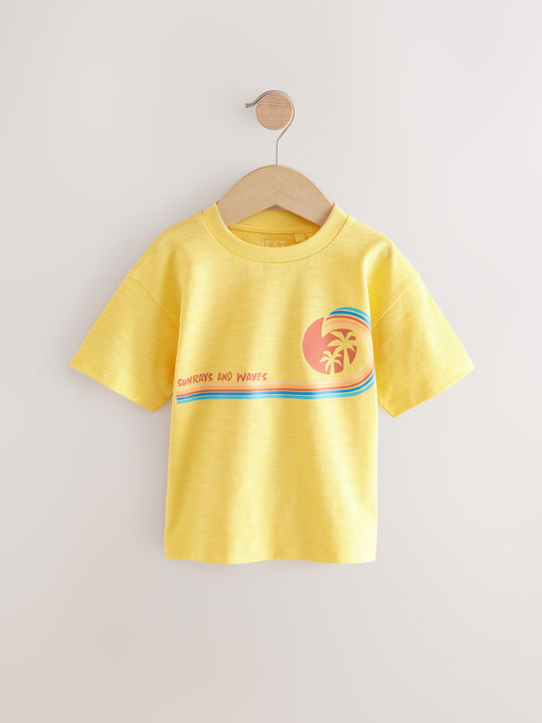 Yellow Sun and Waves 100% Cotton Short Sleeve Graphic Print T-Shirt (3mths-7yrs)