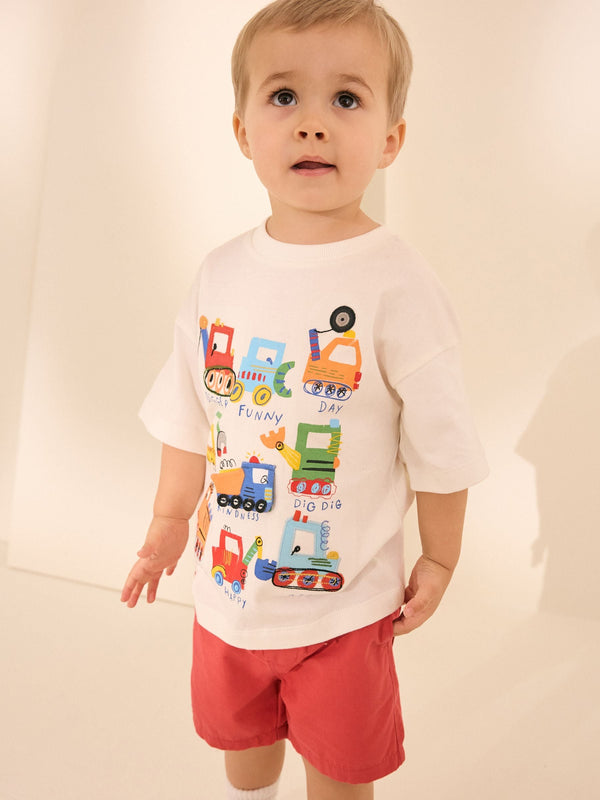White Digger Short Sleeve Interactive Appliqué T-Shirt (3mths-7yrs)