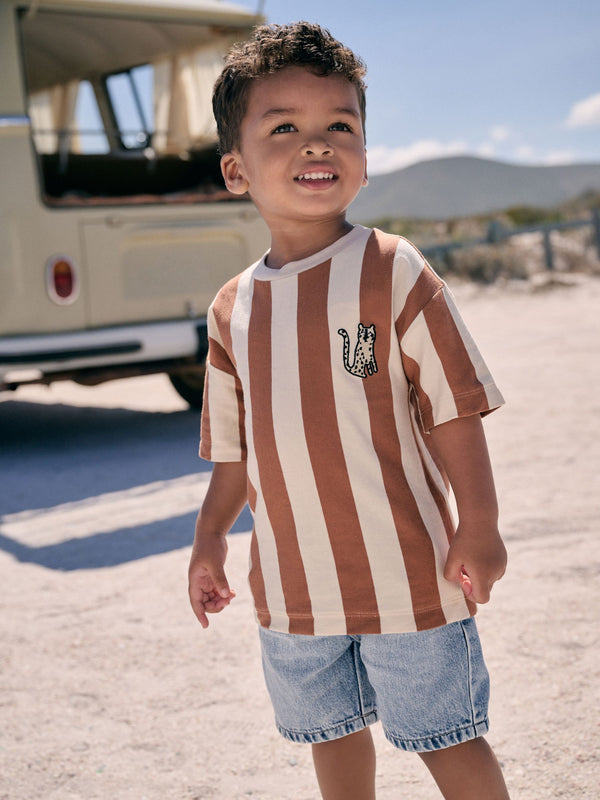 Brown Neutral Short Sleeve Stripe T-Shirt (3mths-7yrs)
