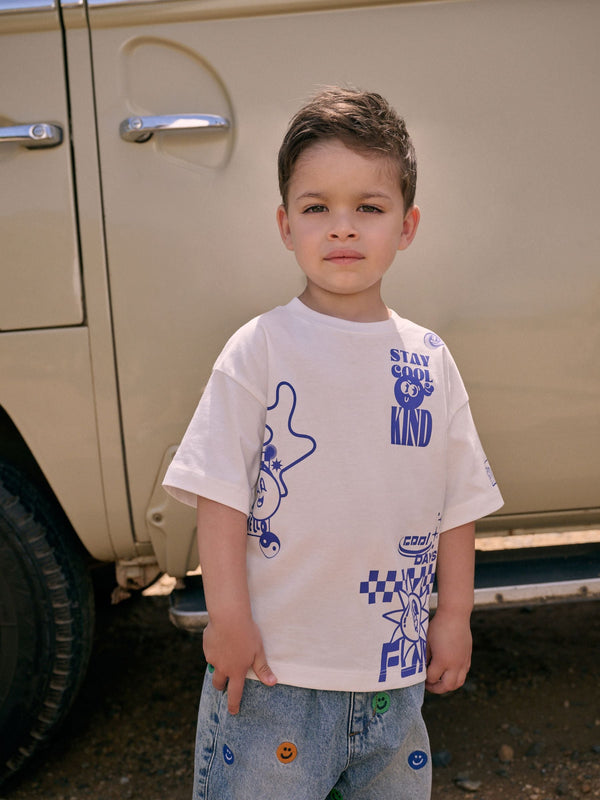 White Stay Cool & Kind Short Sleeve Back Print T-Shirt (3mths-7yrs)