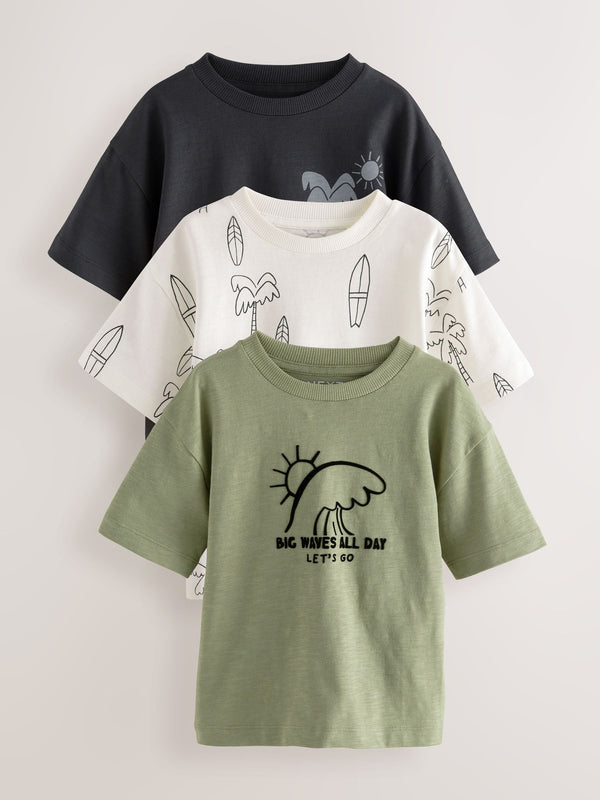 Mono/Khaki green Short Sleeve T-Shirts 3 Pack (3mths-7yrs)