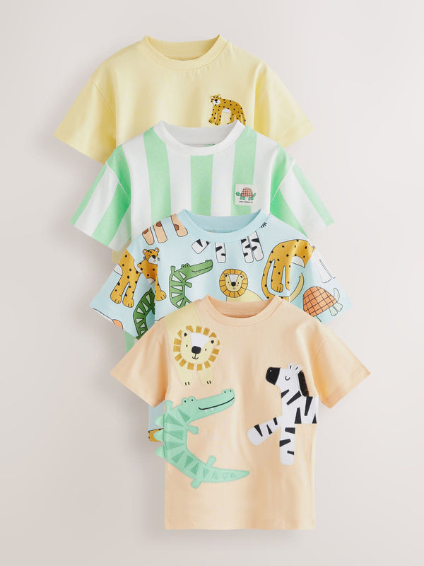 Multi Safari Animal Short Sleeve T-Shirts 4 Pack (3mths-7yrs)