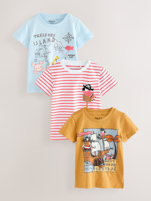 Red/White Short Sleeve Appliqué T-Shirts 3 Pack (3mths-7yrs)