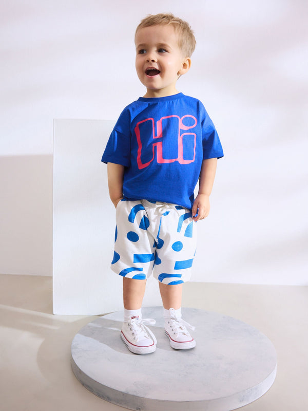 Cobalt Blue Short Sleeve T-Shirt & Pattern Shorts Set (3mths-7yrs)