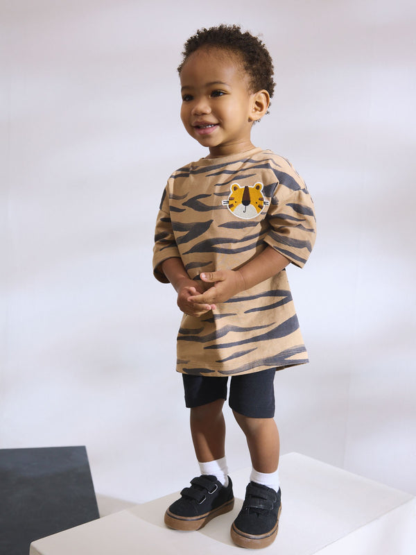 Brown Short Sleeve T-Shirt & Cycling Shorts Set (3mths-7yrs)