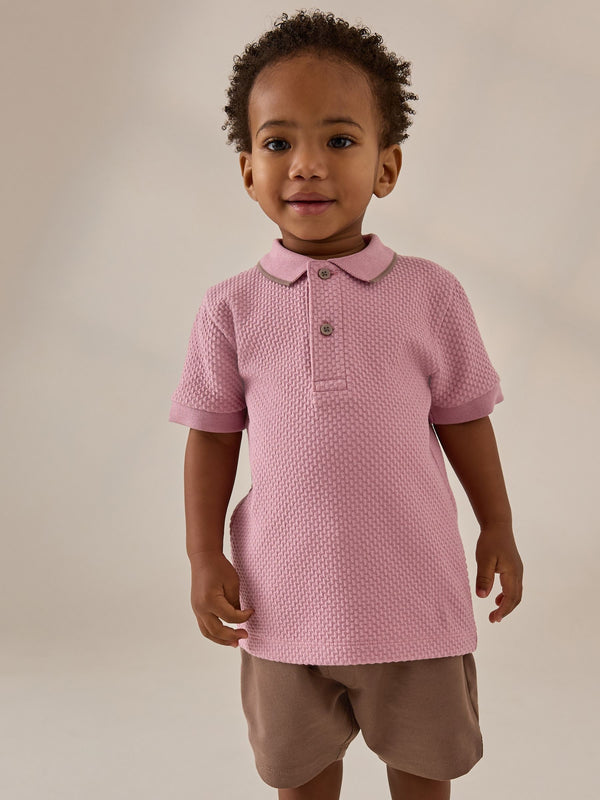 Pink Short Sleeve Textured Polo Shirt and Shorts Set (3mths-7yrs)