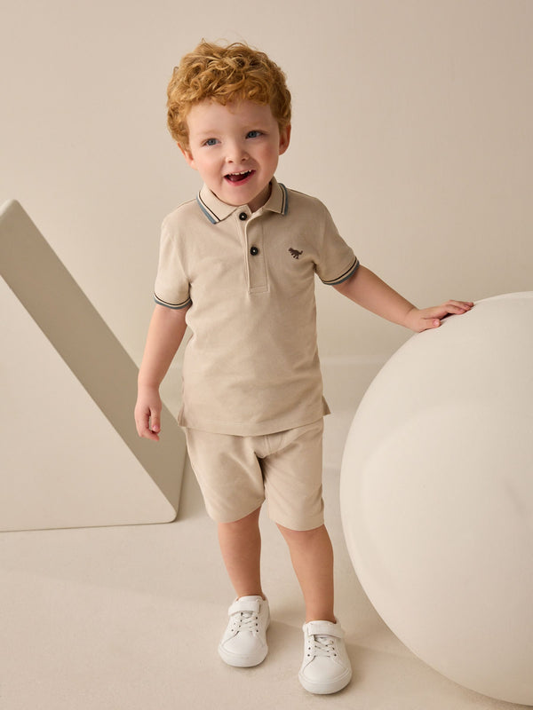 Stone 100% Cotton Short Sleeve Polo Shirt & Shorts Set (3mths-7yrs)