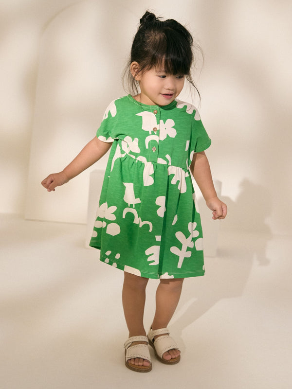 Green Character Print Short Sleeve 100% Cotton Jersey Dress (3mths-7yrs)