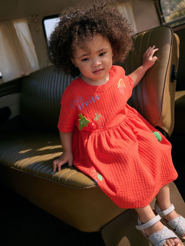 Red Padded Fruits Short Sleeve Jersey Summer Dress (3mths-7yrs)