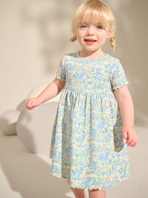 Blue Short Sleeve Rib Jersey Dress (3mths-7yrs)