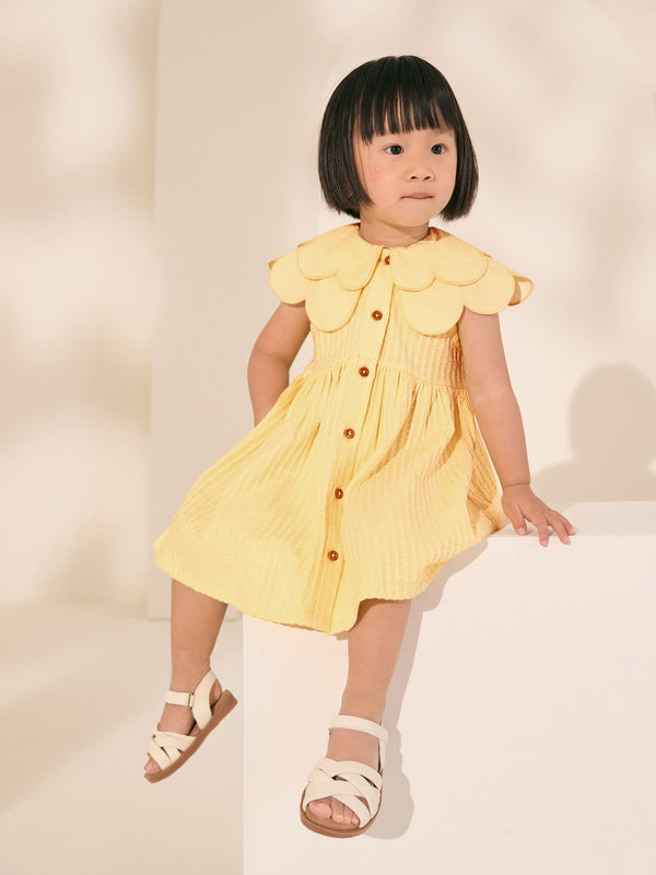 Yellow 100% Cotton Sleeveless Collar Summer Dress (3mths-7yrs)