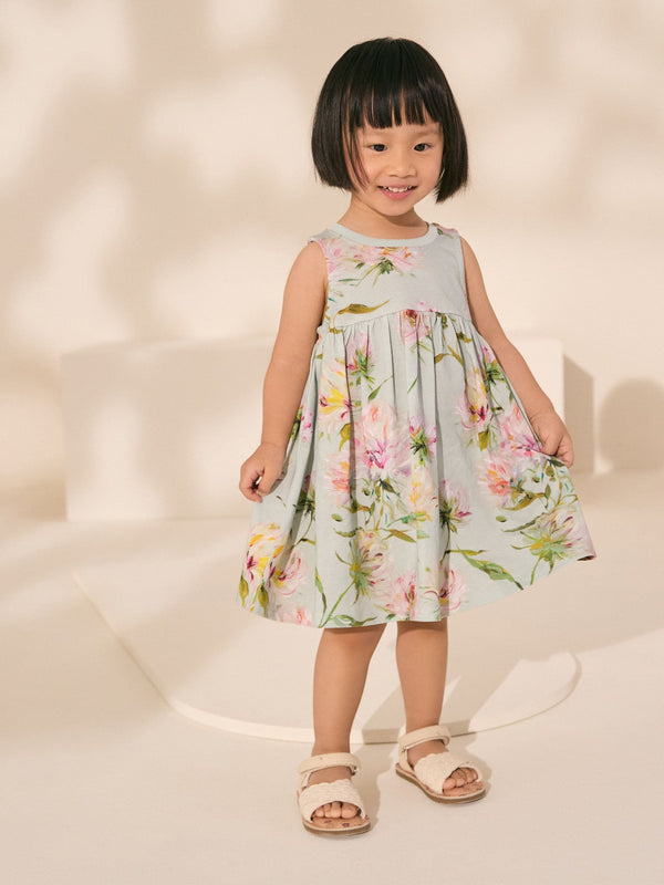Green Floral Sleeveless Jersey Summer Dress (3mths-7yrs)