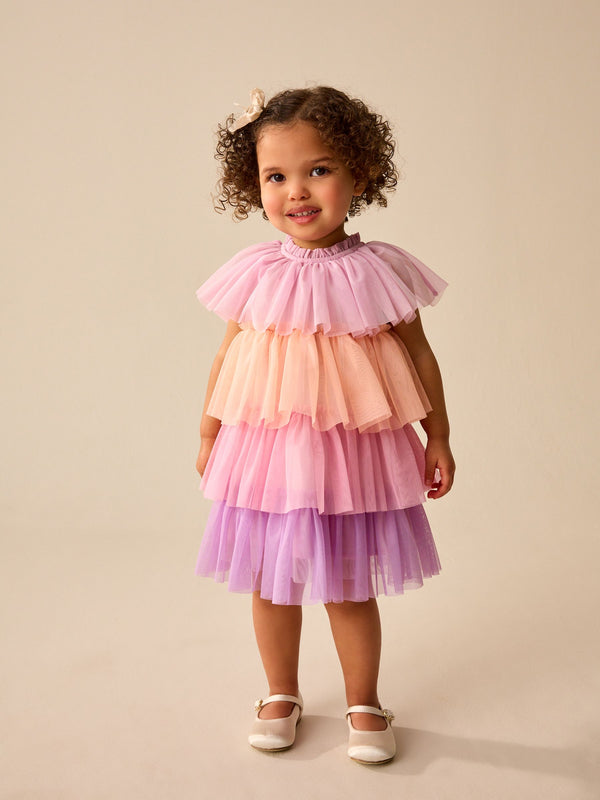 Peach Pink Mesh Party Dress (3mths-7yrs)
