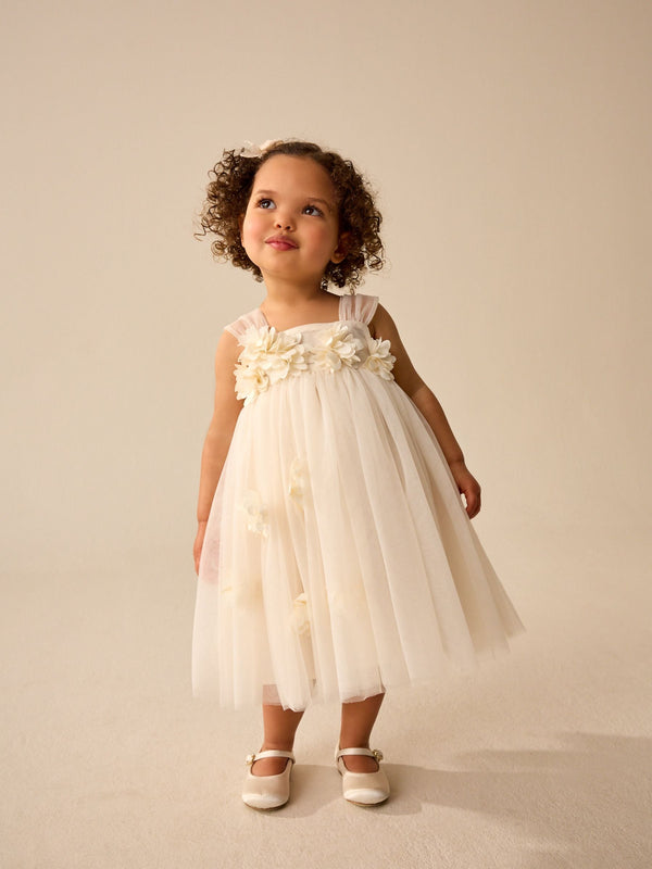 Ecru White Sleeveless Mesh Party Dress (3mths-7yrs)