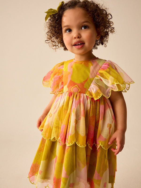 Print Mesh Scallop Party Dress (3mths-7yrs)
