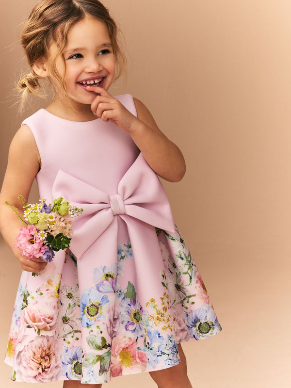 Pink Sleeveless Floral Party Dress immediate
