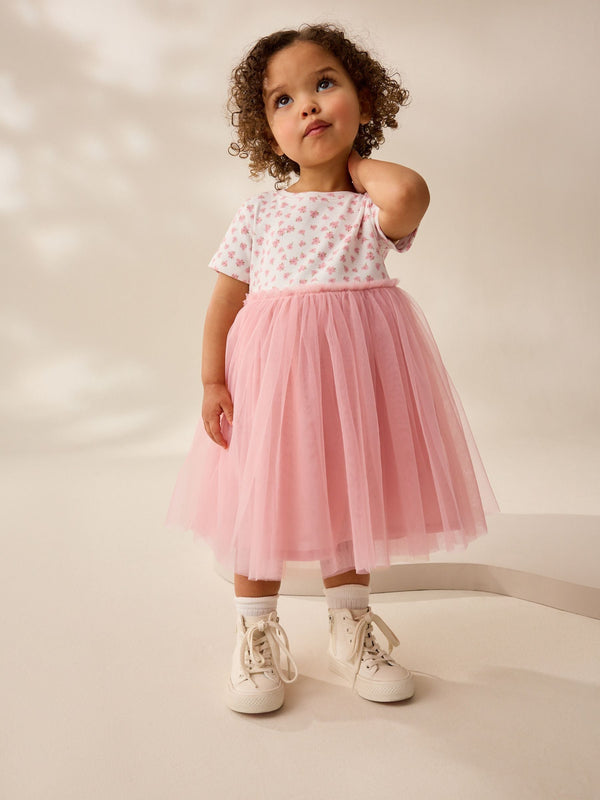 Pink Floral Mesh Party Dress (3mths-7yrs)