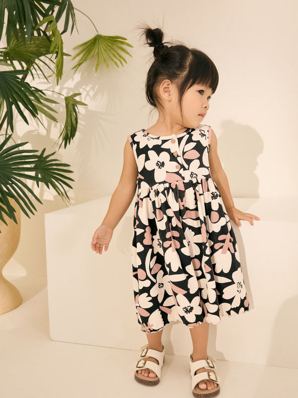 Monochrome Floral Jersey Rib Playsuit (3mths-7yrs)