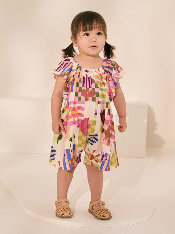 Blue/Pink 100% Cotton Jersey Ruffle Playsuit (3mths-7yrs)
