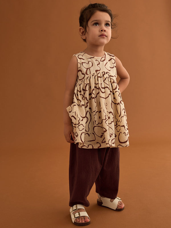 Brown/Cream Dress and Trousers Set (3mths-7yrs)