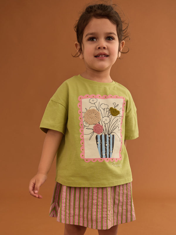 Green/Pink 100% Cotton T-Shirt and Skirt Set (3mths-7yrs)
