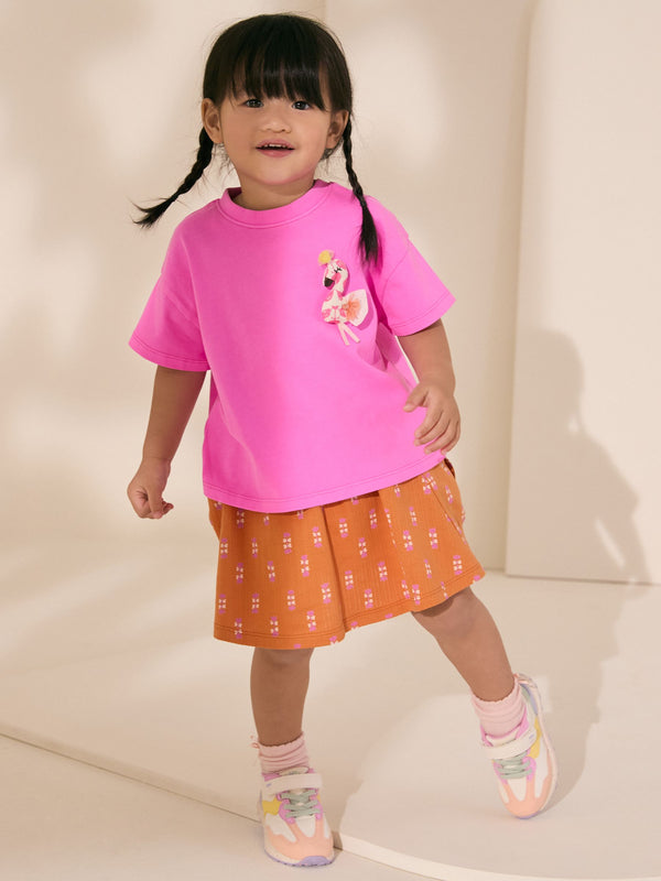 Pink/Orange Flamingo Character 100% Cotton T-Shirt and Skirt Set (3mths-7yrs)