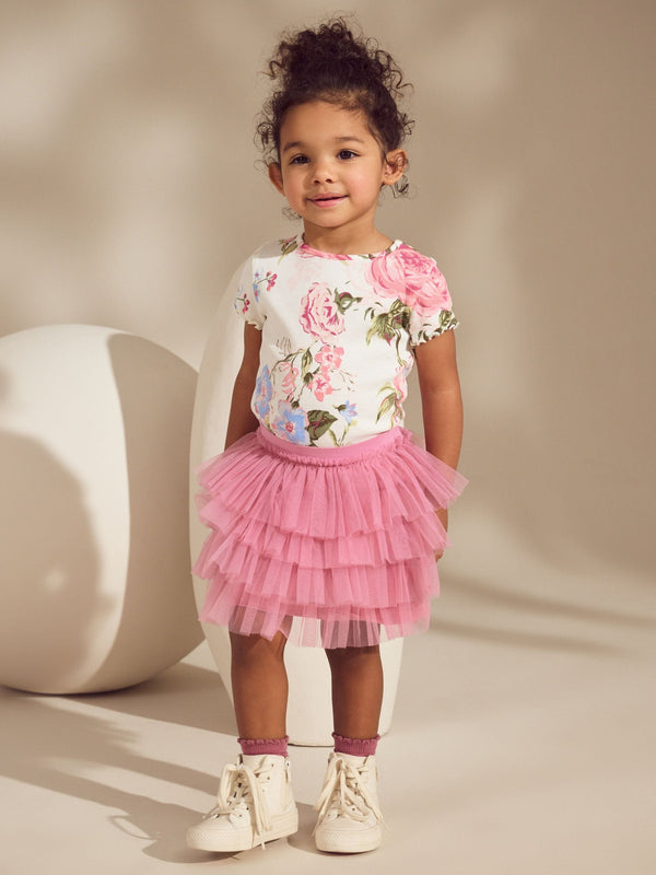 Pink Floral Ribbed T-Shirt & Tutu Skirt (3mths-7yrs)