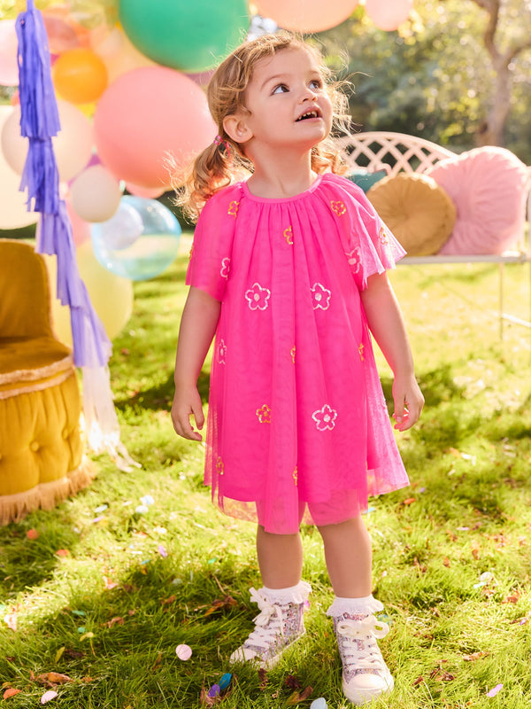 Bright Pink Sequin Mesh Dress (3mths-8yrs)