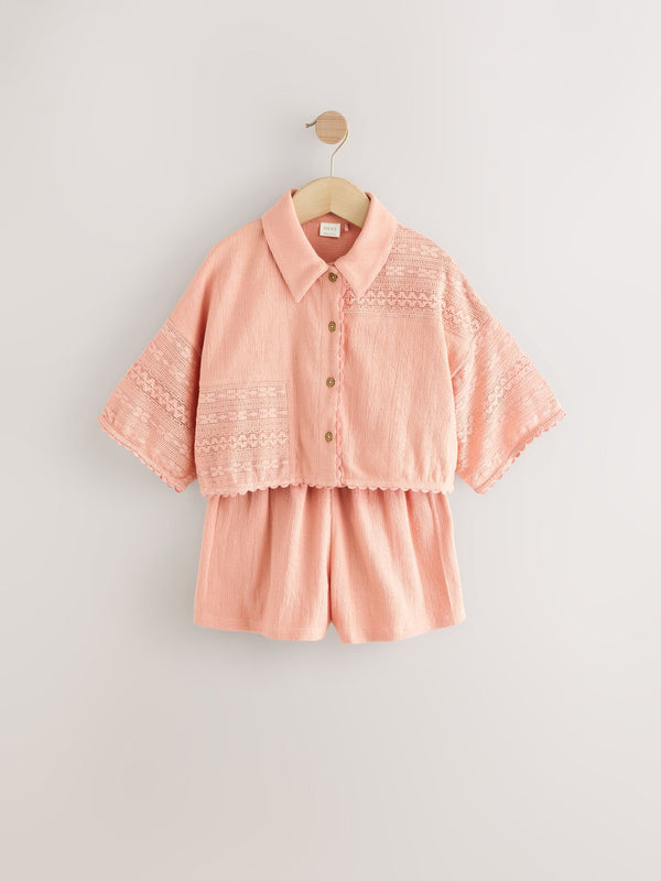 Pink Crochet Applique Shirt And Short Set (3-16yrs)