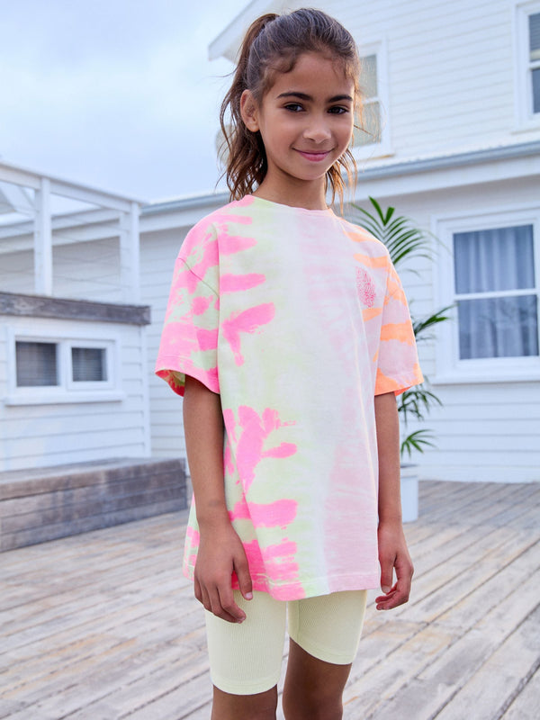 Multi Pink 100% Cotton T-Shirt And Cycling Shorts Set (3-16yrs)
