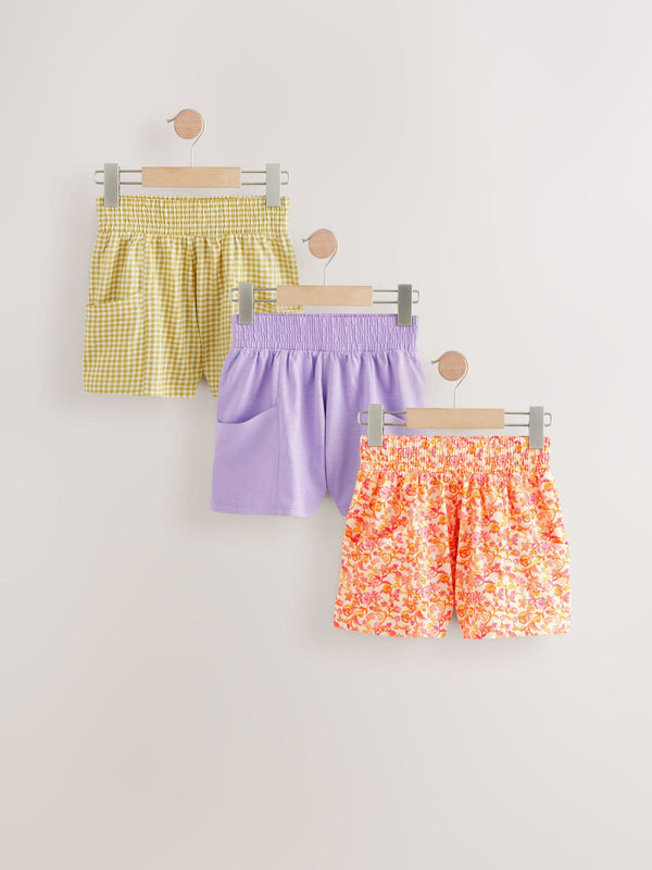 Orange Floral/Lilac/Gingham 100% Cotton Shorts 3 Pack (3-16yrs)