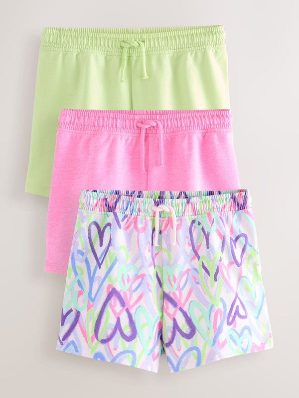 Multi Graffiti Heart/Pink/lLime Pull On Shorts 3 Pack (3-16yrs)