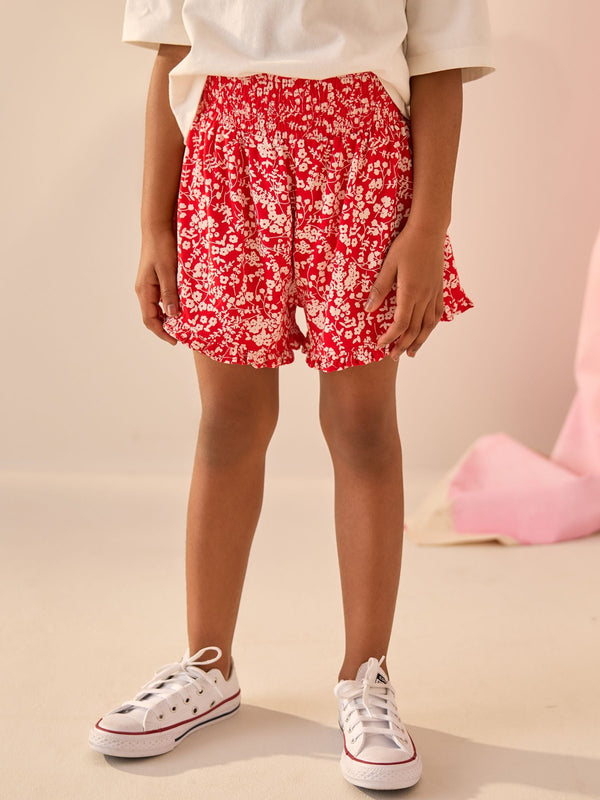 Red Ditsy Floral Print Pull On Jersey Shorts (3-16yrs)