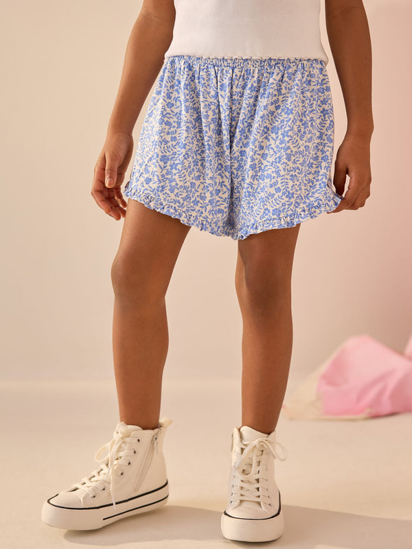 Blue Ditsy Floral Print Pull On Jersey Shorts (3-16yrs)