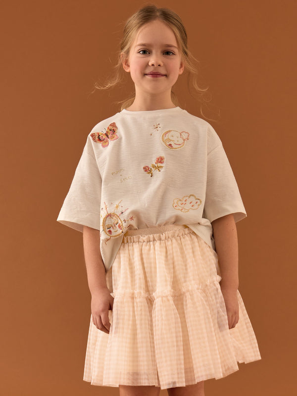 Neutral Gingham Print Mesh Skirt (3-16yrs)