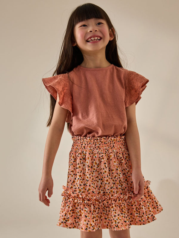 Orange Floral Textured Frill Skirt (3-16yrs)