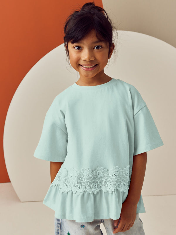Mint Green Lace Frill Hem T-Shirt (3-16yrs)