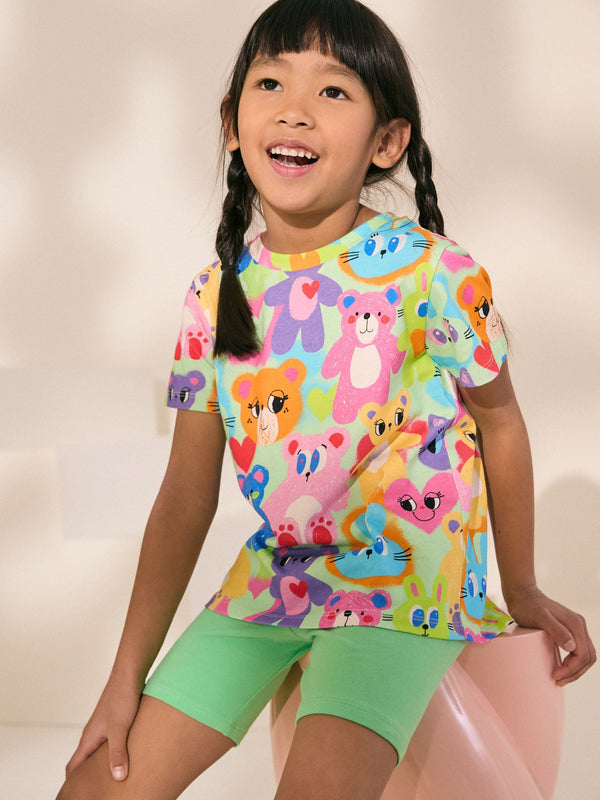 Multi Bright Animal Print Character T-Shirt (3-16yrs)