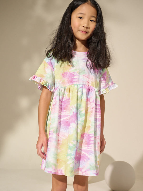 Multi Tie Dye Short Sleeve Jersey Summer Dress (3-16yrs)