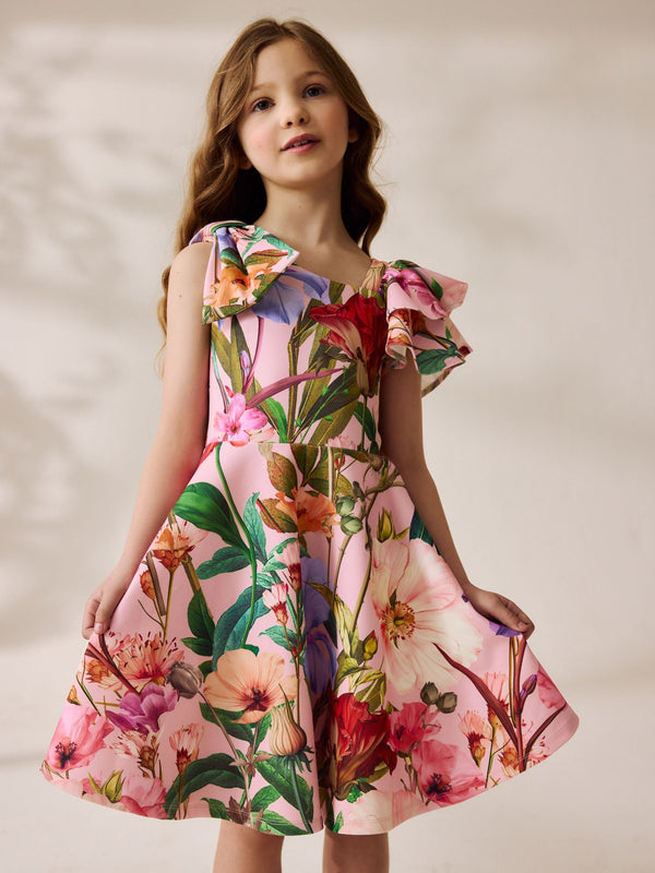 Pink Floral Print Shoulder Detail Summer Dress (1.5-16yrs)
