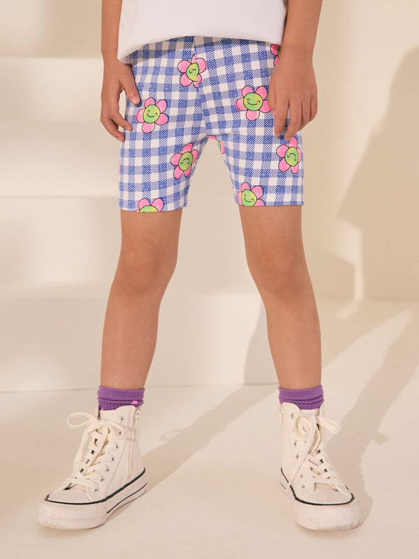 Blue Gingham Flower Cycle Shorts (3-16yrs)
