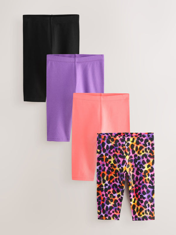 Animal/Purple/Coral 4 Pack Cropped Leggings (3-16yrs)