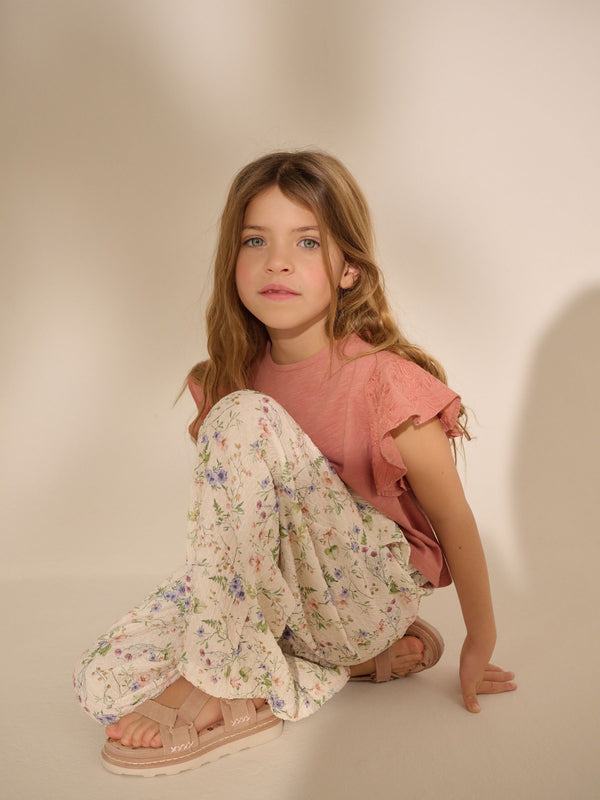Cream Floral Print Wide Leg Trousers (3-16yrs)