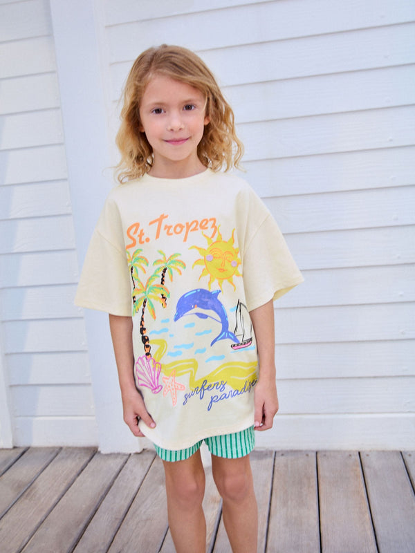 Ecru White Beach Oversized Graphic Print T-Shirt (3-16yrs)