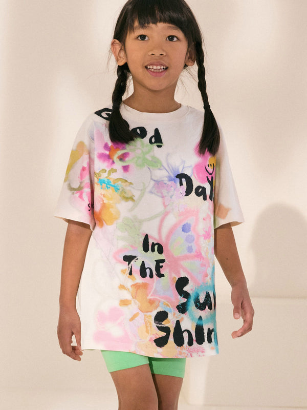 Multi Bright Graffiti Oversized Graphic Print T-Shirt (3-16yrs)