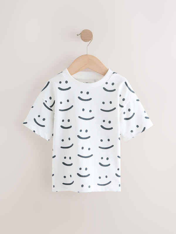 Monochrome Smile Face Short Sleeve All-Over Print T-Shirt (3mths-7yrs)